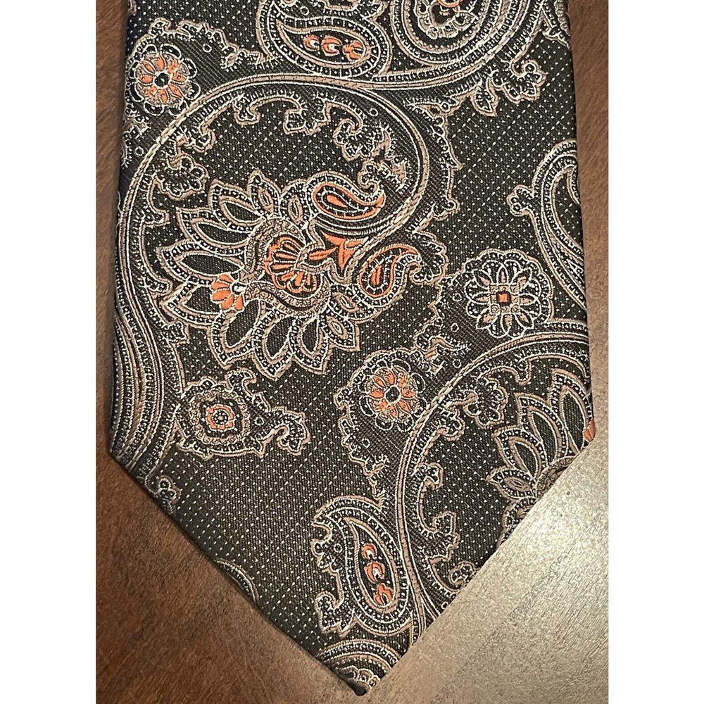 Brand Q Black Brown Orange Hand Made 100% Microfiber Men’s Neck Tie
